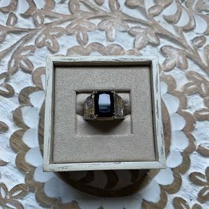 Silver and Gold tone Ring with Black Stone